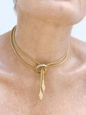 Antique Art Deco Gold-Tone Double-Headed Snake Necklace